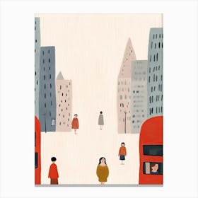 London Red Bus Scene, Tiny People And Illustration 4 Canvas Print
