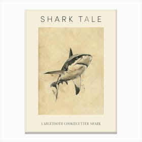 Largetooth Cookiecutter Shark Vintage Illustration 6 Poster Canvas Print