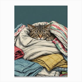 Cat In A Pile Of Clothes Canvas Print Canvas Print