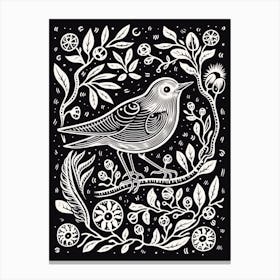 B&W Bird Linocut Mockingbird 4 Canvas Print