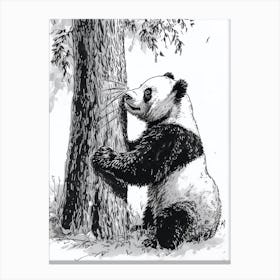Giant Panda Scratching Against A Tree Ink Illustration 5 Canvas Print