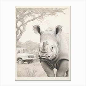 Rhino With A Safari Car 2 Canvas Print