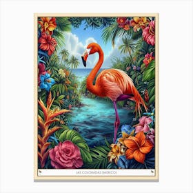 Greater Flamingo Las Coloradas Mexico Tropical Illustration 1 Poster Canvas Print