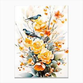 Serenade Of Spring Avian Refuge Among Blossoms Canvas Print