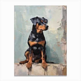 Rottweiler Dog, Painting In Light Teal And Brown 3 Canvas Print