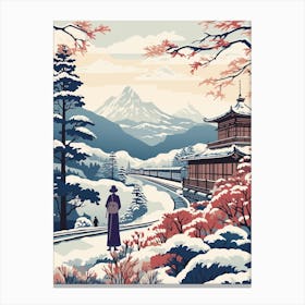 Vintage Winter Travel Illustration Hakone Japan 2 Canvas Print