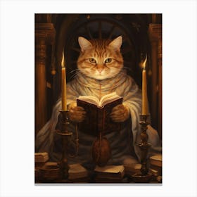 Cat Reading A Book In A Medieval Library 2 Canvas Print