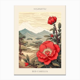 Higanatsu Red Camellia 2 Japanese Botanical Illustration Poster Canvas Print