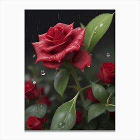 Red Roses At Rainy With Water Droplets Vertical Composition 88 Canvas Print