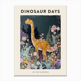 Dinosaur In The Garden Poster 3 Canvas Print