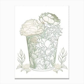 Container Of Peonies In Garden 2 Drawing Canvas Print