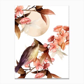 Moonlight Bird Watercolor Botanical Canvas Print
