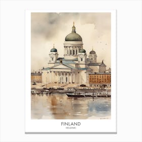 Helsinki, Finland 4 Watercolor Travel Poster Canvas Print