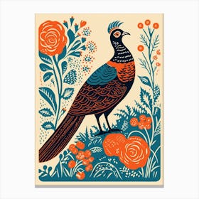 Vintage Bird Linocut Pheasant 5 Canvas Print