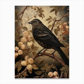 Dark And Moody Botanical Finch 1 Canvas Print