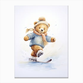 Ice Skating Teddy Bear Painting Watercolour 4 Canvas Print