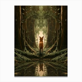 Fox Walking Through A Forest Realism Illustration 7 Canvas Print