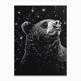 Malayan Sun Bear Looking At A Starry Sky Ink Illustration 3 Canvas Print