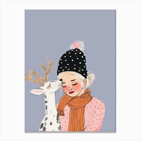 Girl Hugging A Deer Canvas Print