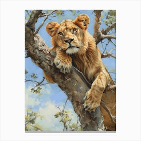 Barbary Lion Climbing A Tree Acrylic Painting 2 Canvas Print