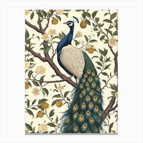 Mocha Floral Peacock On The Tree Wallpaper Canvas Print