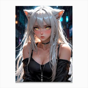 Anime Girl With Cat Ears Canvas Print