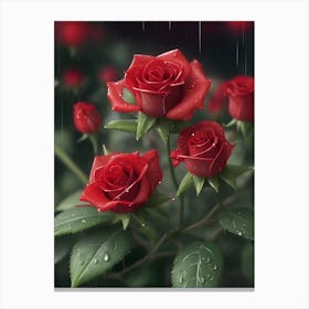 Red Roses At Rainy With Water Droplets Vertical Composition 92 Canvas Print