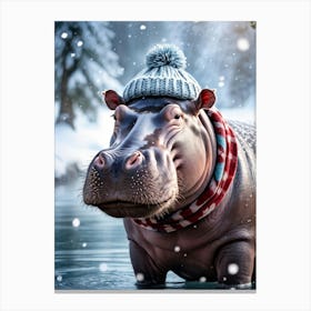 Hyperrealistic Digital Painting Of An Endearing Hippo Donned In A Hand Knit Cap And Scarf The Pict Canvas Print