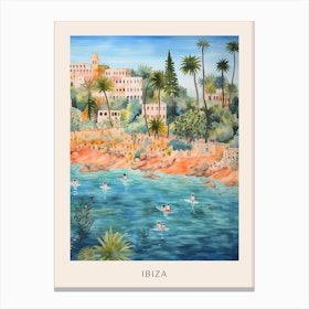 Swimming In Ibiza Spain Watercolour Poster Canvas Print