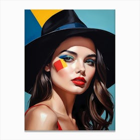 Woman Portrait With Hat Pop Art (49) Canvas Print