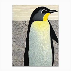 Emperor Penguin Linocut Canvas Print