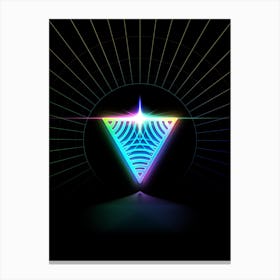 Neon Geometric Glyph in Candy Blue and Pink with Rainbow Sparkle on Black n.0141 Canvas Print