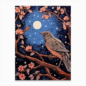 Birds And Branches Linocut Style 6 Canvas Print
