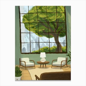 Living Room With Tree Garden Illustration Canvas Print