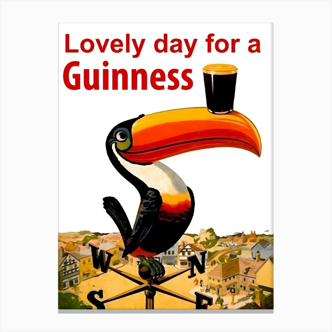 Lovely Day For A Guinness, Toucan, Funny Beer Advertisement, Great For Pubs, Cafe bars, Clubs, Restaurants Canvas Print by Vintage Spirit