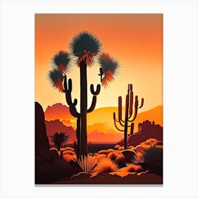 Joshua Trees At Sunrise Retro Illustration (6) Canvas Print