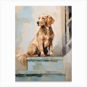Golden Retriever Dog, Painting In Light Teal And Brown 2 Canvas Print