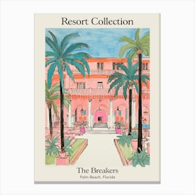 Poster Of The Breakers   Palm Beach, Florida   Resort Collection Storybook Illustration 2 Canvas Print