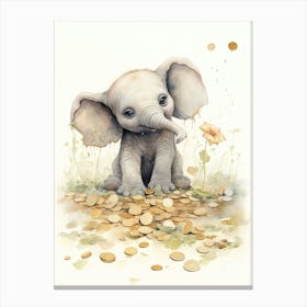 Elephant Painting Collecting Coins Watercolour 2 Canvas Print