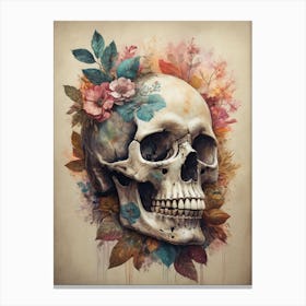 Floral Skull Vintage Painting (45) Canvas Print