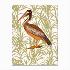 Brown Pelican William Morris Style Bird Canvas Print