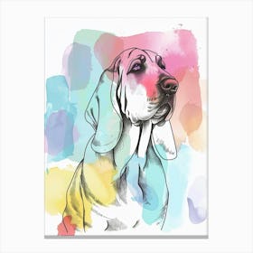 Bloodhound Dog Pastel Line Watercolour Illustration 2 Canvas Print