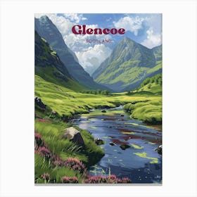 Glencoe Scotland Scottish Highlands Travel Art Illustration Canvas Print