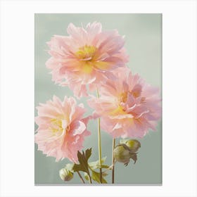 Dahlia Flowers Acrylic Painting In Pastel Colours 3 Canvas Print