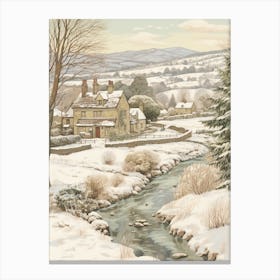 Vintage Winter Illustration Cotswolds United Kingdom 2 Canvas Print