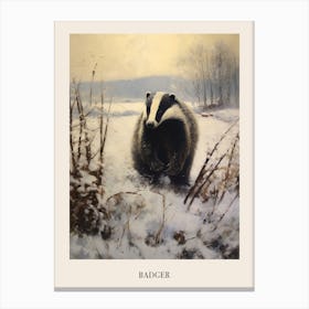 Vintage Winter Animal Painting Poster Badger 2 Canvas Print