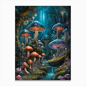 Neon Mushrooms In A Magical Forest (20) Canvas Print