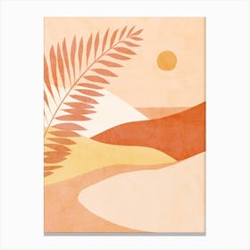 Mid Mod Boho Tropical Summer Landscape Peach Fuzz, Red, ochre Canvas Print