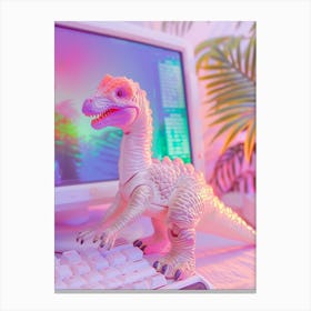 Pastel Toy Dinosaur On The Computer 2 Canvas Print