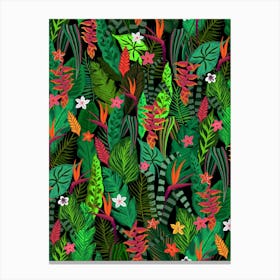 Tropical Nights Deep Maximalist Vibrant Botanical Canvas Print